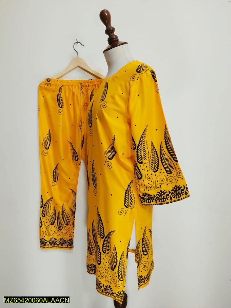 2 Pcs Women's Stitched Lawn Printed Shirt And Trouser
