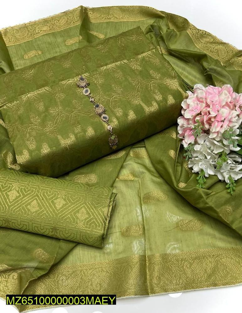 3 Pcs Women’s Unstitched Paper Cotton Broshia Jacquard Suit