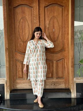 2 Pcs Women's Stitched Arabic Lawn Printed Shirt And Trouser - White