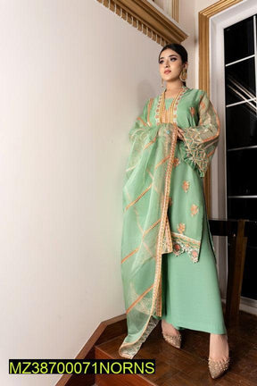3 Pcs Norans Chiffon Embroidered Suit (Zoella-Mint Green)