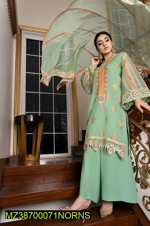 3 Pcs Norans Chiffon Embroidered Suit (Zoella-Mint Green)
